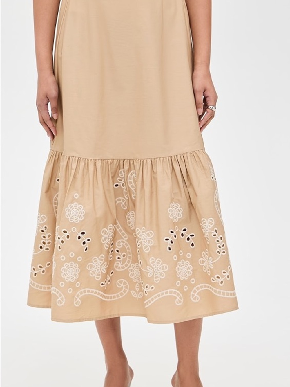 Moon River Khaki Eyelet detail Midi Skirt